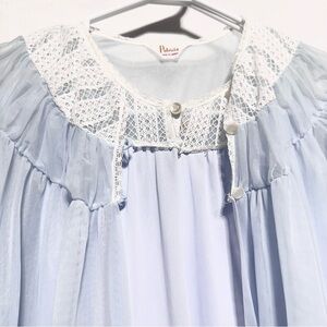 Vintage 1970s PATRICIA | Baby Blue Lace Nylon Peignoir Set Cottagecore